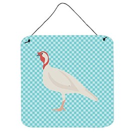 Caroline's Treasures BB8163DS66 Beltsville Small White Turkey Hen Blue Check Wall or Door Hanging Prints Aluminum Metal Sign Kitchen Wall Bar Bathroom Plaque Home Decor, 6x6, Multicolor