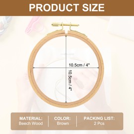PATIKIL 2 Pieces 4 Inch Beech Wood Embroidery Hoops, Circle Cross Stitch Hoop Frames Arc Side Embroidery Hoop Ring with Adjustment Brass Screw for Sewing, Needlework, DIY Craft Decoration