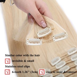 Clip in Human Hair Extensions Platinum Blonde 12 inch Double Weft Thick 8pcs 18 clips on 8A Grade Soft Straight 100% Remy Hair #60 115g