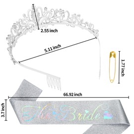 YARIEW Bride Crown and Bride Sash Bachelorette Party, Bridal Shower Decorations, Rhinestone Wedding Bridal Tiara, Glitter Bride Crown and Sash for Bachelorette Party Decorations Engagement Gift