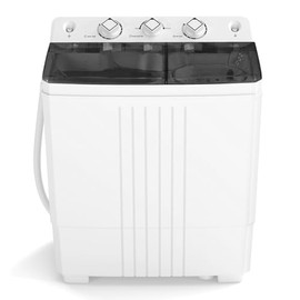 COSTWAY Portable Washing Machine, Twin Tub 20Lbs Capacity, Compact Laundry Washer(12Lbs) and Spinner(8Lbs), Rotary Controller Drain Hose, Durable Design for Apartment Dorm RV (Black+White)
