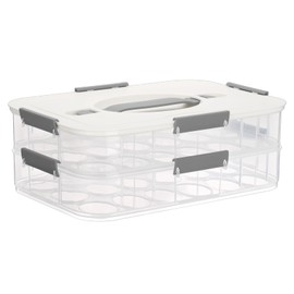 BTSKY Deviled Egg Platter with Lid, 2-Layer 36 Slots Deviled Egg Carrier, Clear Portable Egg Holder for Fridge Reusable Deviled Egg Tray Egg Carton Box for Easter and Party Favor (2-Layer, White)