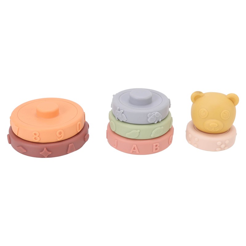 6 Pcs Soft Sensory Stacking Circle Toys with Bear Stacker