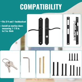 MaxxGeek Flat Slot Storm Door Handle Complete Set, Mortise Keyed Lever Mount Latch with Deadbolt for Screen and Storm Doors (Matte Black)