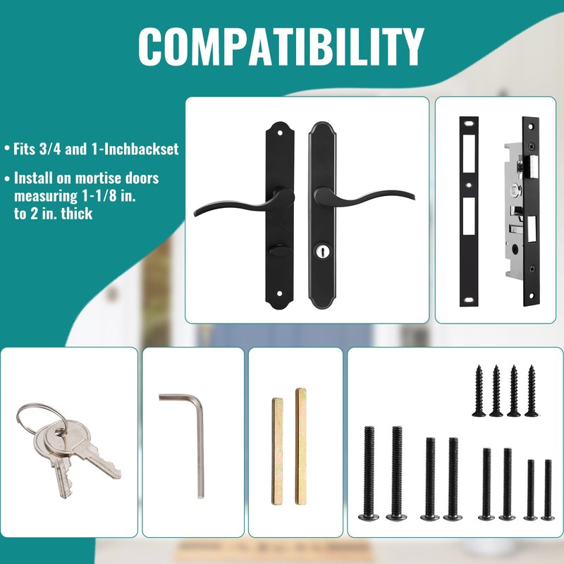 MaxxGeek Flat Slot Storm Door Handle Complete Set, Mortise Keyed