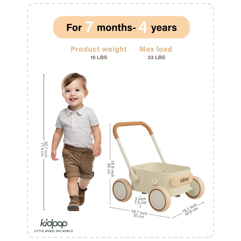 Kidpop PULA 2-in-1 Push and Pull-Along Wagon, Baby Push Walker