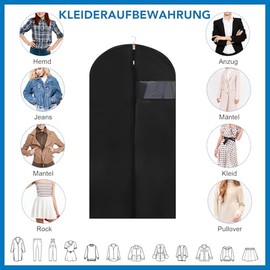 Dntorx Pack of 2 Garment Bags, 120 x 60 cm, Black Garment Bags, Dustproof Garment Bag, Suit Protective Cover with Zip, Garment Cover for Suits, Jackets, Clothing Storage