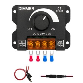 LED Light Strip Dimmer, DC 12V-24V 30A PWM Dimming Controller for Dimmer Knob Adjust Brightness ON/Off Switch with Aluminum Housing, Single Channel for 5050 3538 5630 Single Color Light Ribbon