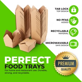 PrimeSaver Take Out Box Food Container - Microwave Safe To Go Container 30 Oz - Environmentally Friendly Recycled Folded - 50 Count