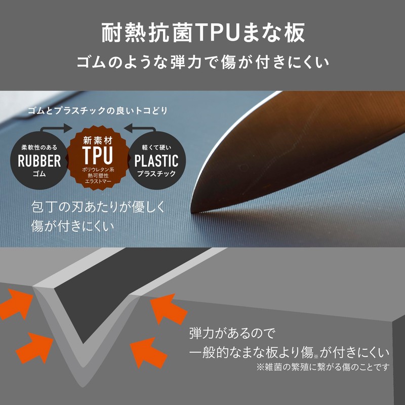 CBJAPAN Cutting Board, Scratch Resistant, TPU Material, Rectangle, Gray, Antibacterial,