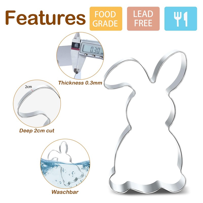 Easter Bunny Cookie Cutter, Pack of 5 Rabbit Cookie Cutters,