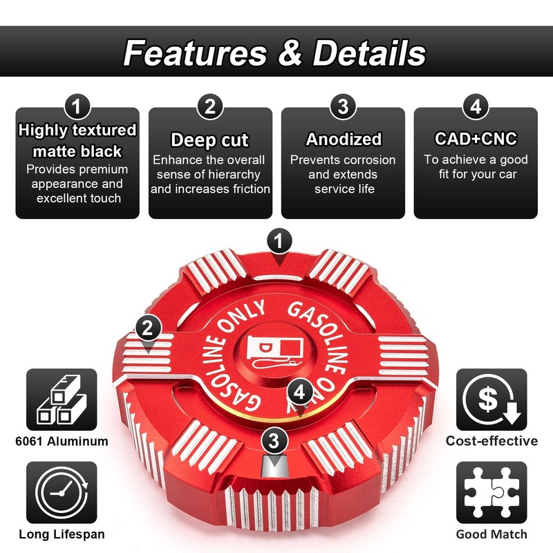 ROMELACK Red Gas Tank Cap 6061 Aluminum Fuel Caps Compatible