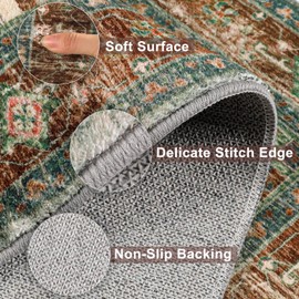 Washable Runner Rug, 2'3" x 14' Non-Slip Boho Vintage Hallway Rug Runner with Rubber Backing, Stain Resistant & Low Pile Faux Wool Distressed Carpet Runner for Bedroom, Kitchen, Laundry, Entrance