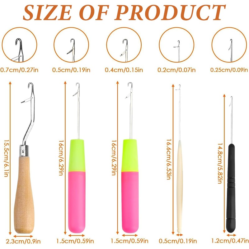 5-Piece Latch Hook Crochet Set - Small Bent Crochet Needles
