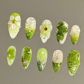 NailVesta DreamWear Collection – 100% Handcrafted 3D Press-On Nails | Reusable, Long-Lasting, Salon-Quality:_Emerald Garden_S