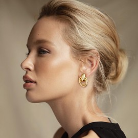 CLASSYZINT Gold Statement Geometric Drop Dangle Earrings for Women, Brass, No Gemstone