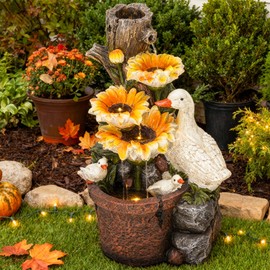 Autodaya 19" Tall Duck Statue Outdoor Water Fountain with Lights, Farmhouse Outdoor Waterfalls for Backyard, Patio, Garden, Front Door, Porch, Rustic Sunflowers Fall Thanksgiving Indoor Outdoor Decor