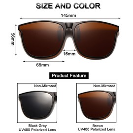 Long Keeper Polarised Sunglasses Clip for Glasses Wearers - Sunglasses for Clip-on Polarised Sunglasses Attachment Glasses Women Men, Grey and brown