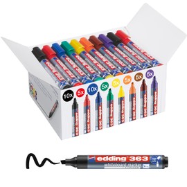 edding 363 whiteboard marker set - multi-coloured - 50 whiteboard pens - chisel tip 1-5 mm - whiteboard pen dry wipe - for whiteboards, flipcharts, magnetic, memo boards - sketchnotes - refillable