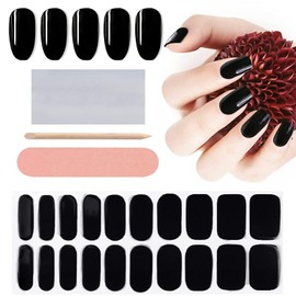 EBANKU 1 x Gel Nail Wraps, Nail Stickers, Black Full Wraps Nail Stickers, Semi-Cured Gel Nail Strips, Gel Nail Stickers for Women, Girls, Decoration 4