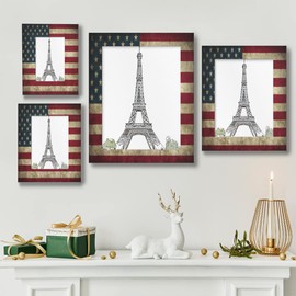 8 x 10 in Picture Frame America Usa Flag, Solid Wood With Mat Wooden Photo Frames, Rustic Photo Frames for Wall Mounting or Standing Table Top Family Baby Grandma Office Hotel Decoration