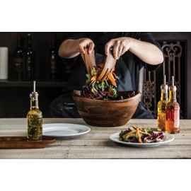 PICNIC TIME Fabio Viviani Mescolare Large Salad Bowl with Integrated Serving and Tossing Tools, (Acacia Wood)