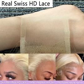 2x6 613 Hd Lace Closure Hd Swiss Lace Melt Skin Long Deep Parting Raw Russian Hair Materials Straight Style With Natural Hair Line Human Hair Blonde Color 14 Inch