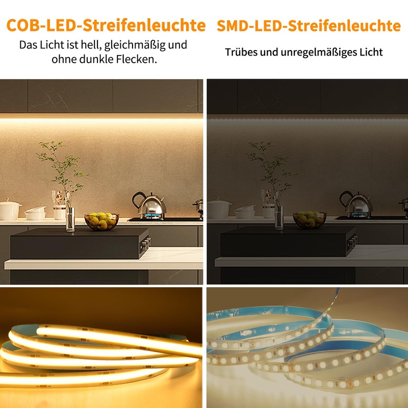 Yeewhale COB LED Strip 3000 K Warm White, App Control