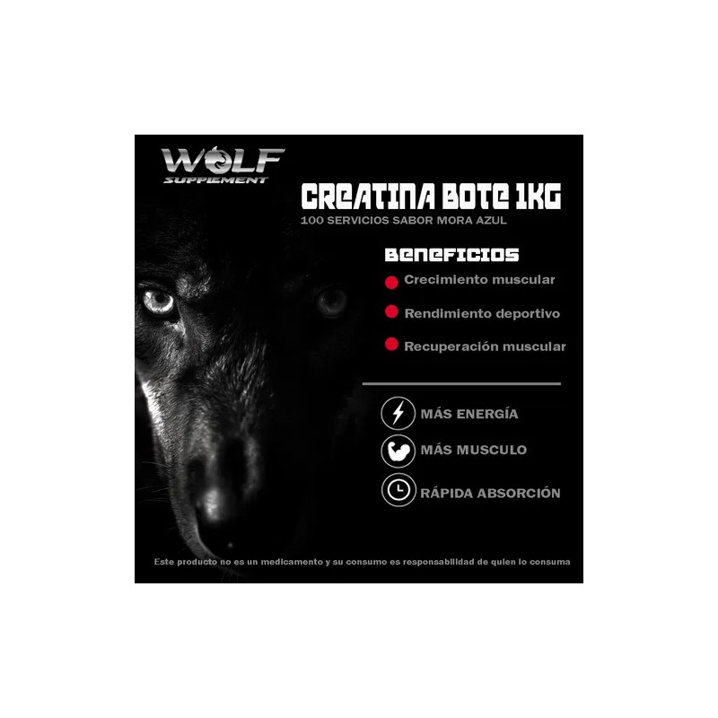Suplemento Creatina Monohidratada Wolf 1 Kg 200 Servicios