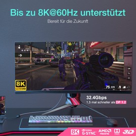 Mini DisplayPort to DisplayPort 1.4 Adapter Supports 8K@60Hz 4K@144Hz 120Hz 2K@240Hz, AMD Eyefinity, NVIDIA Mosaic, HDR, FreeSync, G-SYNC for Laptop, PC, Intel NUC, Surface, Tablet, Monitor (0.8m)