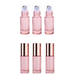 6Pcs 5ml Essential Oils Glass Roll On Bottle,Empty Refillable Roller Bottles Vials with Stainless Steel Roller Ball and Rose Gold Cap for Perfumes and Lip Balms Liquid Cosmetic Container