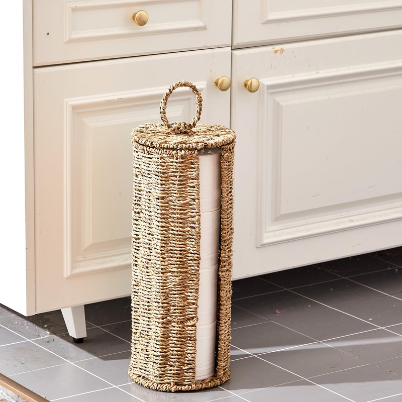 Geiserailie 4 Mega Rolls Extra Seagrass Toilet Paper Storage, Wicker