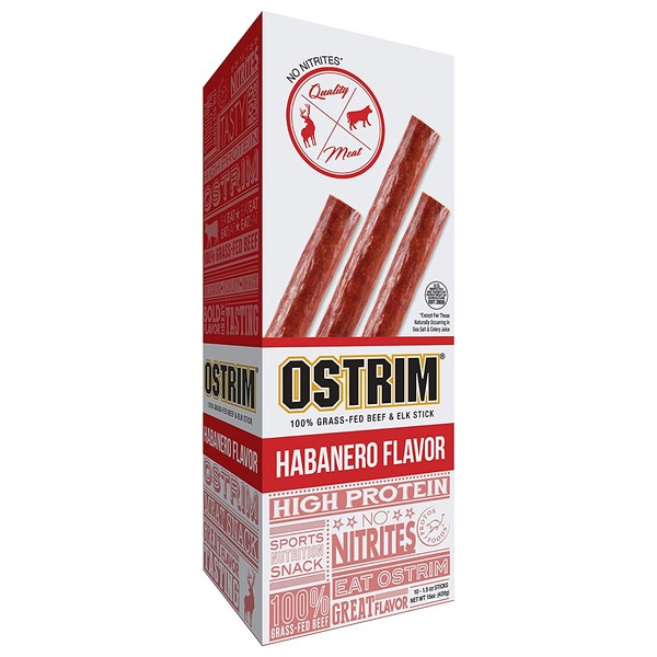 Ostrim Grass-Fed Beef & Elk Jerky Snack Sticks-Habanero Flavor, 1.5 oz (Pack of 10)