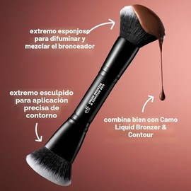 e.l.f. Liquid Bronzer & Contour Duo Brush, fórmula sedosa altamente pigmentada con brocha de maquillaje de doble extremo, cerdas sintéticas, 100% vega
