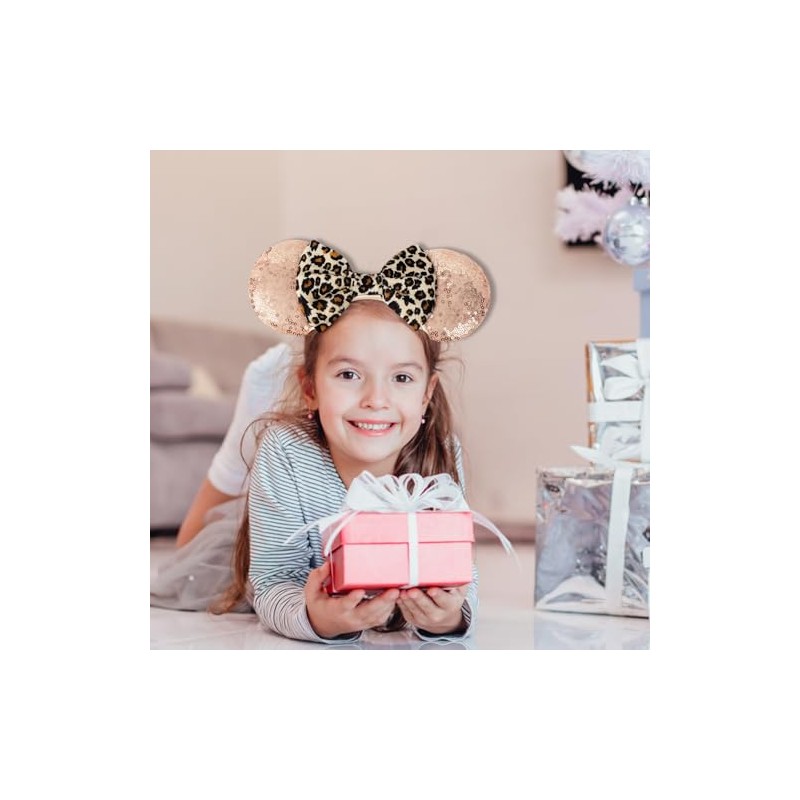 2 Pcs Mouse Ears Headbands, Shiny Bow Glitter Mouse Ears