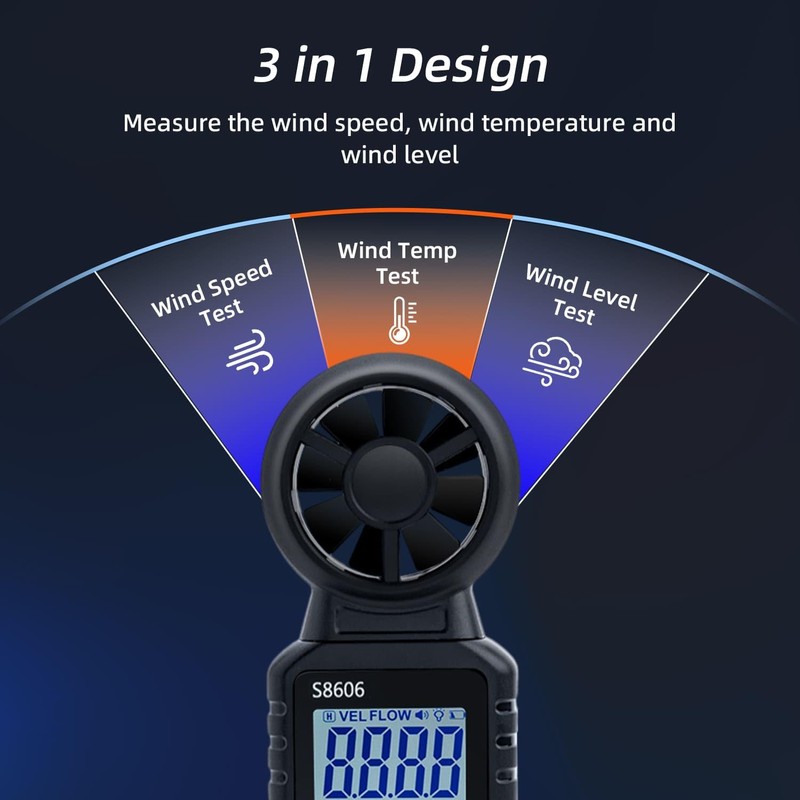 Mcbazel 3 in 1 Handheld Digital Anemometer Wind Gauge Wind