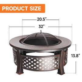 32" Fire Pit Table, Professional Fire Pit with Fire Grate, Spark Screen Lid, Waterproof Cover, Fire Poker for Bonfire, Backyard, Patio