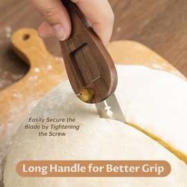 NiHome Bread Lame with Long Walnut Wood Handle for Scoring Bread and Slicing Dough, Safe Use with Push-Pull Locking Blade and Magnetic Back for Easy Storage, Ergonomic Grip for Precision Cutting