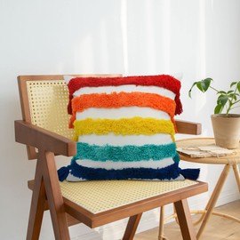 LIGICKY Rainbow Pillow Covers Cute Colorful Pillows Boho Tufted Throw Pillows with Tassel Home Decorative Cushion Case for Girls Room Decor Kids Playroom Bed Sofa Couch 18x18 Inch