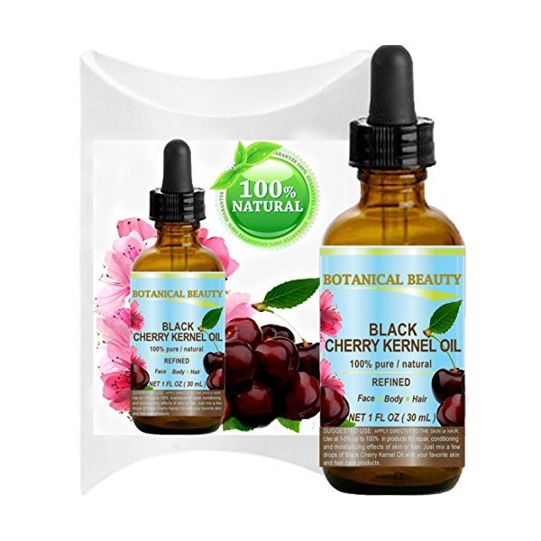 BLACK CHERRY KERNEL OIL. 100% Pure/Natural/Refined/Undiluted Cold Pressed Carrier Oil for Face, Body, Feet, Hair, Massage and Nail Care. 1 Fl. oz - 30 ml.