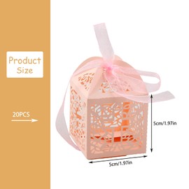 Rumyve 20pcs Candy Gift Box with Ribbon,Laser-Cut Hollow Cross Gift Box for Wedding Baby Shower,Christian Communion Favors Decoration(Pink)