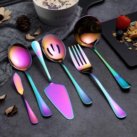 Homquen 30-Piece Cutlery Set, 6-Piece Serving Set - Black/Gold/Copper/Rainbow