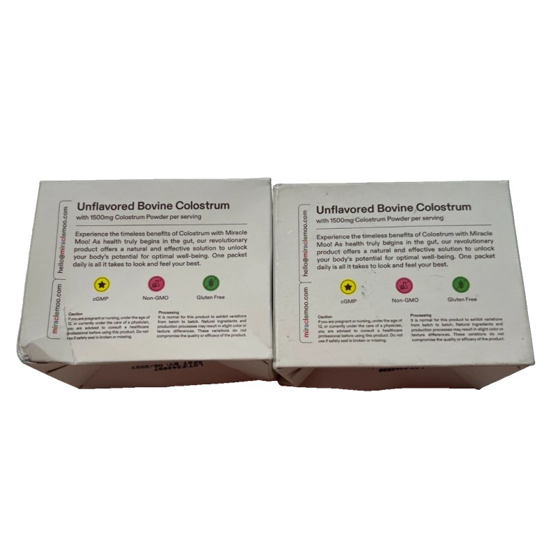 2x Miracle Moo Bovine Colostrum Dietary Supplement, 30 Unflavored Sticks