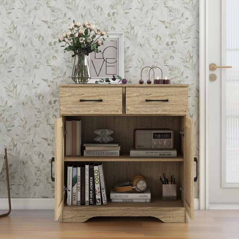 Panana Sideboard 2 Drawers 2 Doors Entryway Storage Cabinet Living
