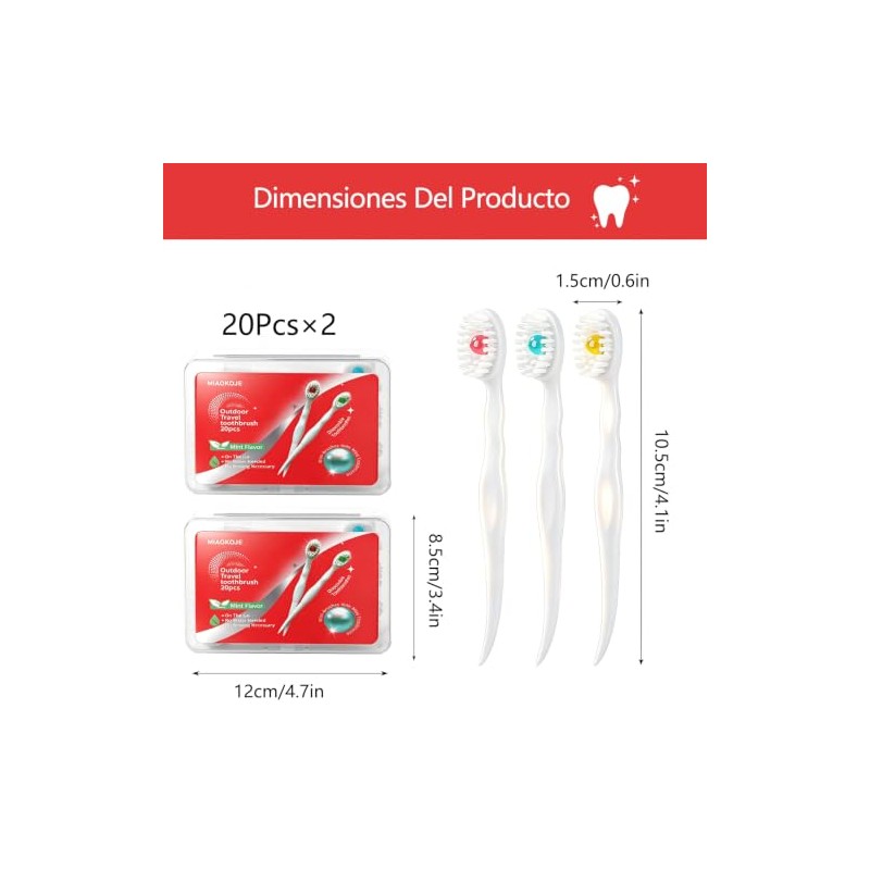 40 Piezas Mini Cepillos de Dientes Desechables con Pasta, Kit