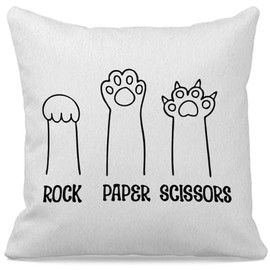 grapehiker Funny Ca Pillow Covers 18x18, Cat Gifts for Cat Lovers, Crazy Cat Lady Gifts, Cat Decor for Cat Lovers, Cat Mom Gifts, Cat Owner Gifts - Rock Paper Scissors (White)