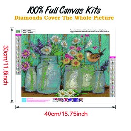 YEESAM ART Diamond Painting Kits, Full Drill, Daisy, Flowers, Bird, 30 x 40 cm, DIY 5D Diamond Painting, Rhinestone Embroidery for Home, Wall and Living Room Decor (Daisies)