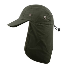 Men's UV Sun Protection Cap Foldable Quick Dry Lightweight with Neck Flap Cover Visor Hat (Dark Green)