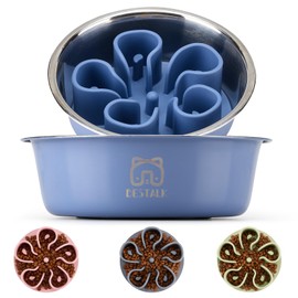 Stainless Steel Slow Feeder Dog Bowl, Bestalk 2-in-1 Metal Dog Bowls with Silicone Slow Feeder Insert for Small, Medium, Large Dogs(Dblue,2 Cups)