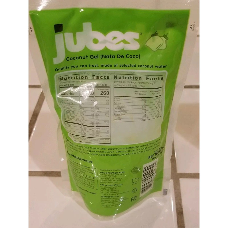 Jubes [6 Pouch × 8.9oz] Jubes Coconut Gel Nata De